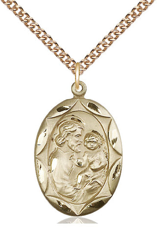 14kt Gold Saint Joseph Medal Engraved Catholic Saint Jewelry