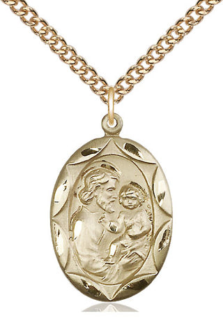 14kt Gold Saint Joseph Medal Engraved Catholic Saint Jewelry