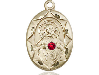14kt Gold Filled Scapular with Ruby Stone Pendant with a 3mm Ruby Swarovski stone on an 24-inch Gold Plate Heavy Curb Chain