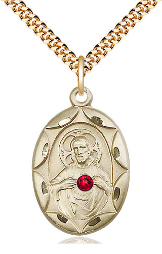 14kt Gold Filled Scapular with Ruby Stone Pendant with 3mm Ruby Swarovski Necklace