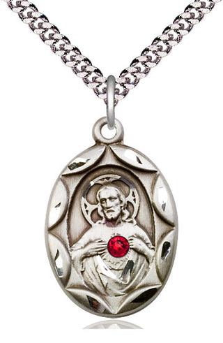 Sterling Silver Scapular with Ruby Stone Pendant with 3mm Ruby Swarovski Necklace
