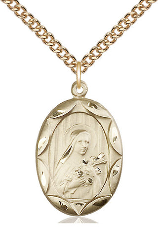 14kt Gold Saint Theresa Medal Engraved Catholic Saint Jewelry