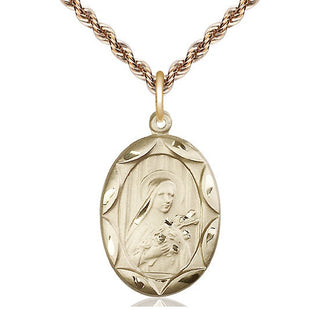 14kt Gold Saint Theresa Medal Engraved Catholic Saint Jewelry