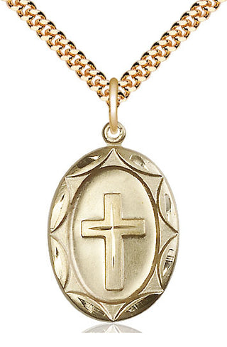 14kt Gold Filled Cross Medal Catholic Jewelry Engraved Catholic Saint Jewelry