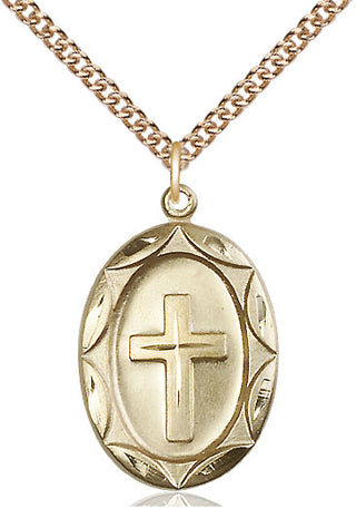 14kt Gold Filled Cross Medal Catholic Jewelry Engraved Catholic Saint Jewelry