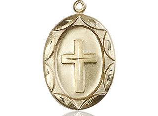 14kt Gold Cross Medal Engraved Catholic Saint Jewelry
