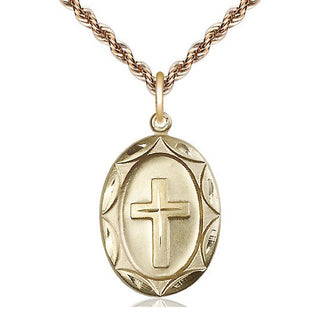 14kt Gold Cross Medal Engraved Catholic Saint Jewelry