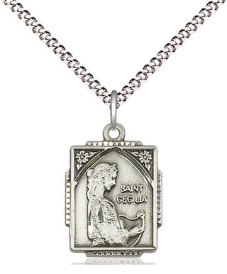 Sterling Silver Saint Cecilia Medal Religious Jewelry Engraved Catholic Saint Jewelry