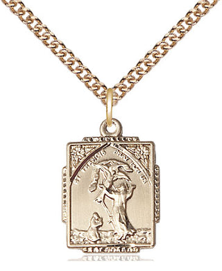 14kt Gold Saint Francis of Assisi Medal Engraved Catholic Saint Jewelry