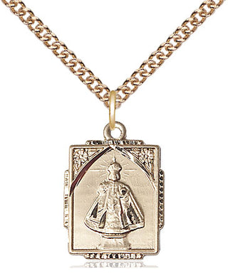 14kt Gold Infant of Prague Medal Engraved Catholic Saint Jewelry