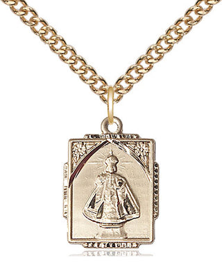 14kt Gold Infant of Prague Medal Engraved Catholic Saint Jewelry