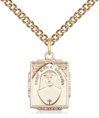 14kt Gold Saint Maria Faustina Medal Engraved Catholic Saint Jewelry