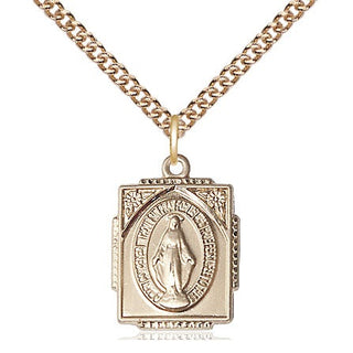 14kt Gold Miraculous Medal Engraved Catholic Saint Jewelry