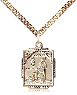 14kt Gold Saint Roch Medal Engraved Catholic Saint Jewelry