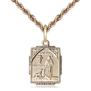 14kt Gold Saint Roch Medal Engraved Catholic Saint Jewelry