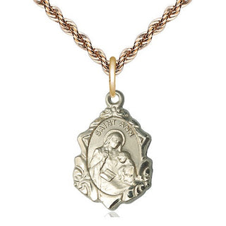 14kt Gold Saint Ann Medal Engraved Catholic Saint Jewelry