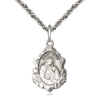 Sterling Silver Saint Ann Medal Religious Jewelry Engraved Catholic Saint Jewelry