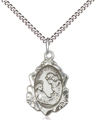 Sterling Silver Saint Cecilia Medal Religious Jewelry Engraved Catholic Saint Jewelry