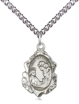 Sterling Silver Saint Cecilia Medal Religious Jewelry Engraved Catholic Saint Jewelry