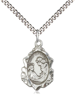 Sterling Silver Saint Cecilia Medal Religious Jewelry Engraved Catholic Saint Jewelry