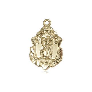 14kt Gold Saint Christopher Medal Engraved Catholic Saint Jewelry