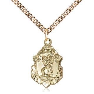 14kt Gold Saint Christopher Medal Engraved Catholic Saint Jewelry