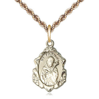 14kt Gold Saint Francis Medal Engraved Catholic Saint Jewelry