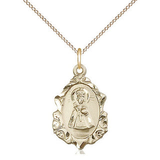 14kt Gold Infant of Prague Medal Engraved Catholic Saint Jewelry