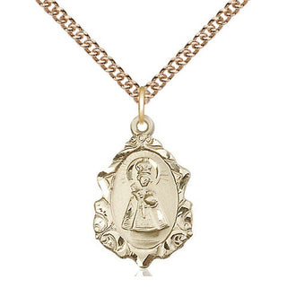 14kt Gold Infant of Prague Medal Engraved Catholic Saint Jewelry