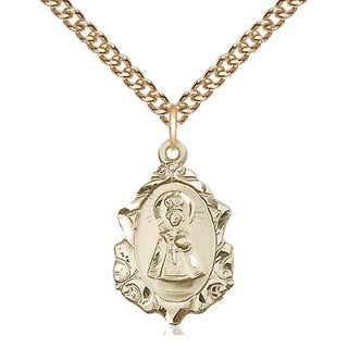 14kt Gold Infant of Prague Medal Engraved Catholic Saint Jewelry