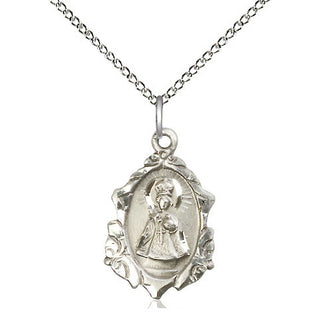Sterling Silver Infant of Prague Medal Religious Jewelry Engraved Catholic Saint Jewelry