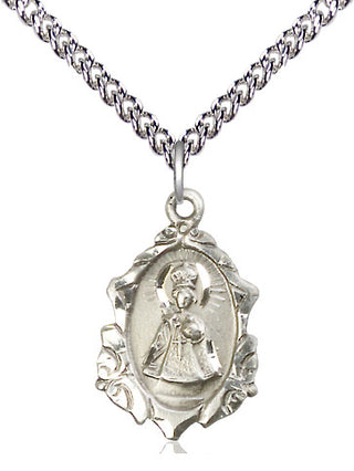 Sterling Silver Infant of Prague Medal Religious Jewelry Engraved Catholic Saint Jewelry