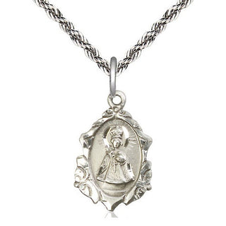 Sterling Silver Infant of Prague Medal Religious Jewelry Engraved Catholic Saint Jewelry