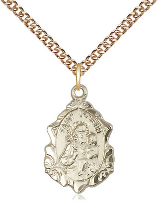 14kt Gold Saint Joseph Medal Engraved Catholic Saint Jewelry