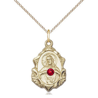14kt Gold Filled Scapular with Ruby Stone Pendant with 3mm Ruby Swarovski Necklace