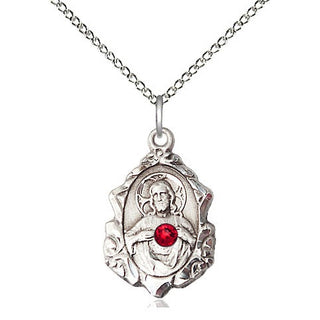Sterling Silver Scapular with Ruby Stone Pendant with 3mm Ruby Swarovski stone Necklace
