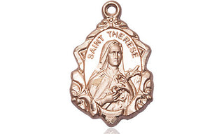 14kt Gold Saint Therese of Lisieux Medal Engraved Catholic Saint Jewelry