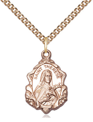 14kt Gold Saint Therese of Lisieux Medal Engraved Catholic Saint Jewelry