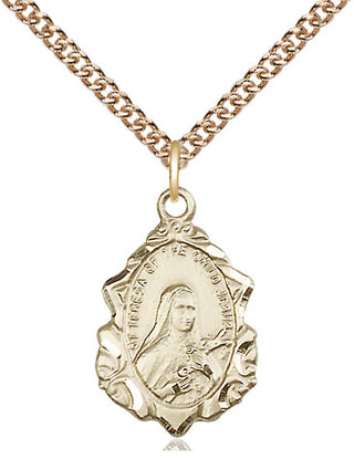14kt Gold Saint Theresa Medal Engraved Catholic Saint Jewelry