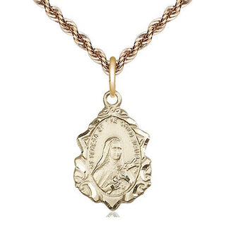 14kt Gold Saint Theresa Medal Engraved Catholic Saint Jewelry