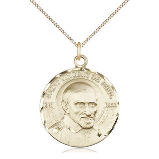 14kt Gold Saint Vincent de Paul Medal Engraved Catholic Saint Jewelry