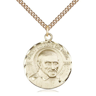 14kt Gold Saint Vincent de Paul Medal Engraved Catholic Saint Jewelry