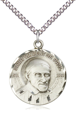 Sterling Silver Saint Vincent de Paul Medal Catholic Jewelry Engraved Catholic Saint Jewelry