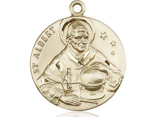 14kt Gold Saint Albert the Great Medal Engraved Catholic Saint Jewelry