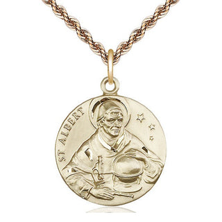 14kt Gold Saint Albert the Great Medal Engraved Catholic Saint Jewelry