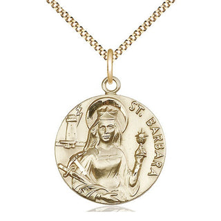 14kt Gold Filled Saint Barbara Medal Catholic Jewelry Engraved Catholic Saint Jewelry