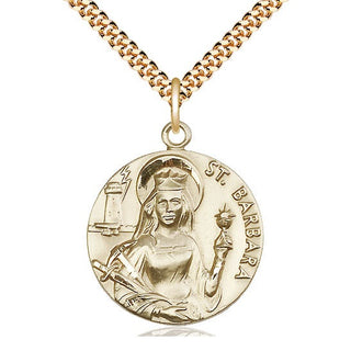 14kt Gold Filled Saint Barbara Medal Catholic Jewelry Engraved Catholic Saint Jewelry