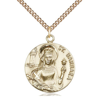 14kt Gold Filled Saint Barbara Medal Catholic Jewelry Engraved Catholic Saint Jewelry