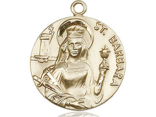 14kt Gold Saint Barbara Medal Engraved Catholic Saint Jewelry