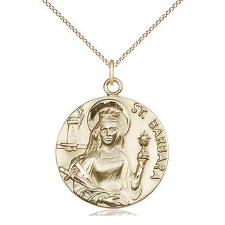 14kt Gold Saint Barbara Medal Engraved Catholic Saint Jewelry